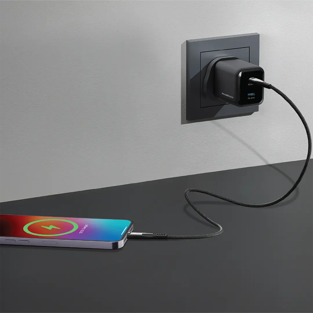 Powerology Volt-X 45W Dual-Port GaN Wall Charger - Black