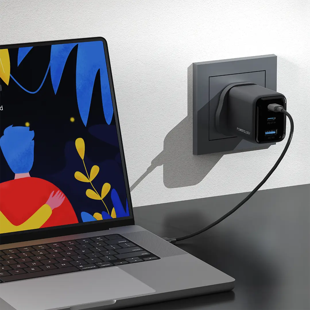 Powerology Volt-X 67W Multi-Port Gan Wall Charger - Black