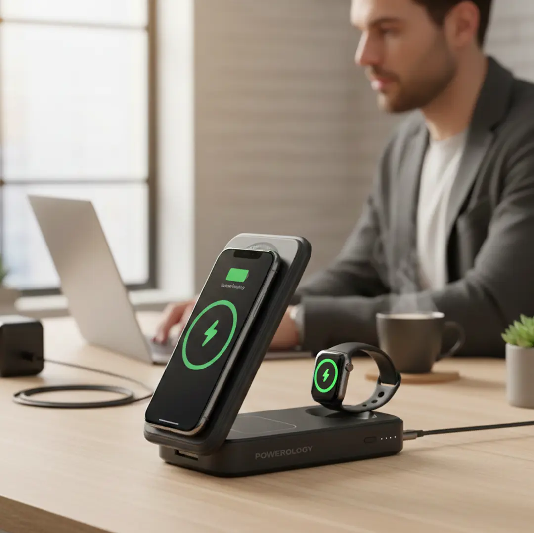 Powerology Kickvolt Portable Charging Stand Power Bank - Black