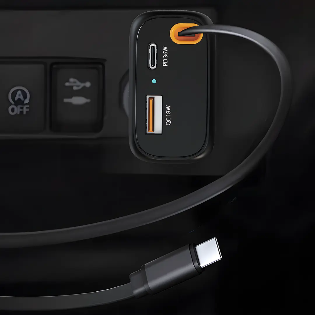 Powerology Cyber 81W USB-C Retractable Car Charger - Black Powerology Cyber 81W USB-C Retractable Car Charger - Black