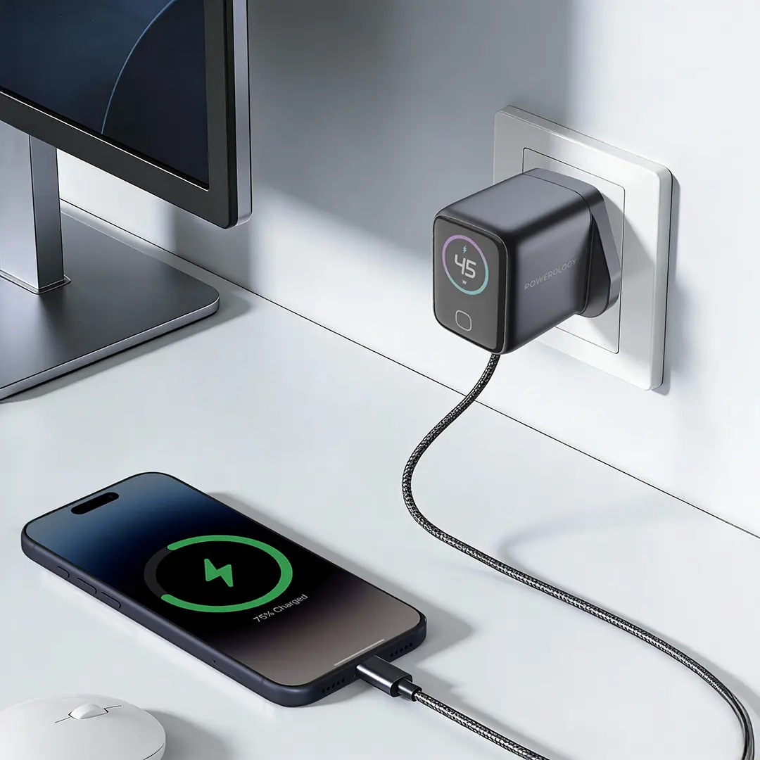 Powerology Voltflow 45W AVS GaN Wall Charger - Gray