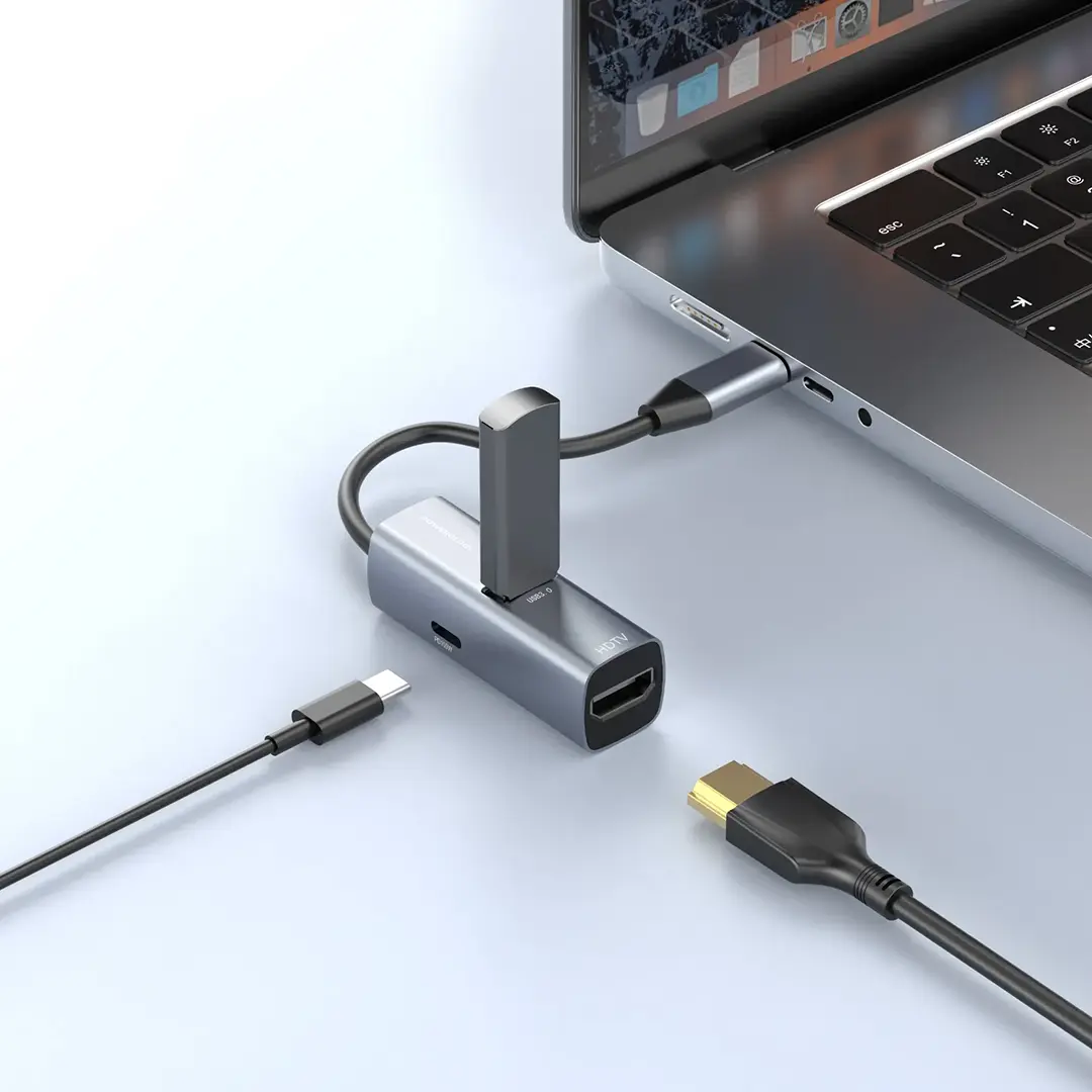 Powerology Aluminum Mini USB-C Hub - Black