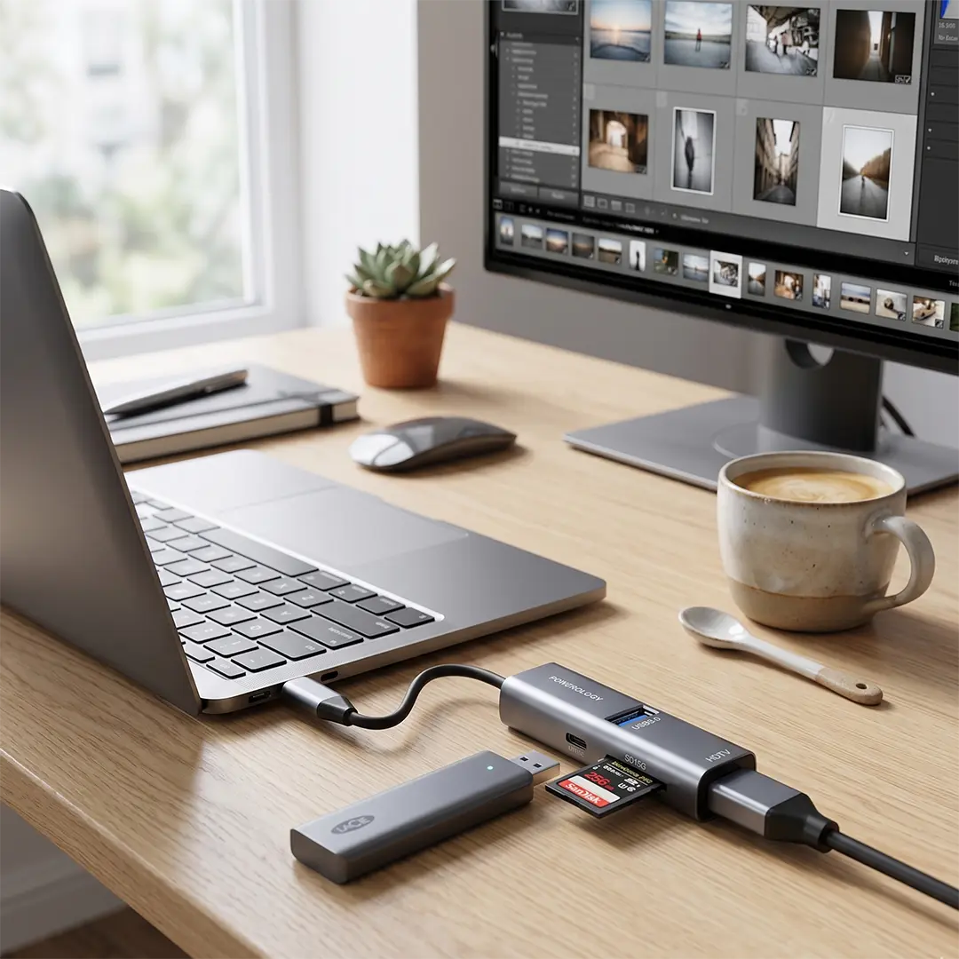 Powerology Aluminum Mini USB-C Hub - Black