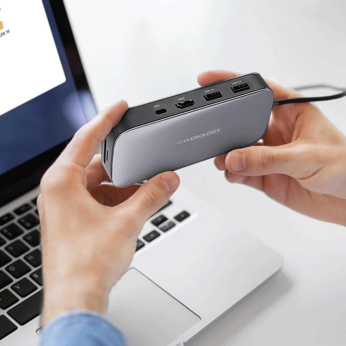 Powerology 512GB USB C Hub %26 SSD Drive All in one Connectivity %26 Storage PD 100W Gray %282%29