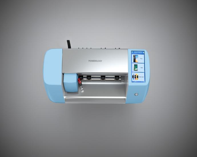 Powerology Blue Film Cutter Machine alt tag="Powerology Film Cutter Machine The Ultimate Univesal Upside View Blue