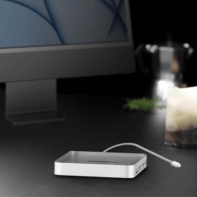 Powerology iMac Dock with SSD Slot alt tag="Powerology Hubs & Docks iMac 24 Inch USB-C Dock with SD Slot Gray"