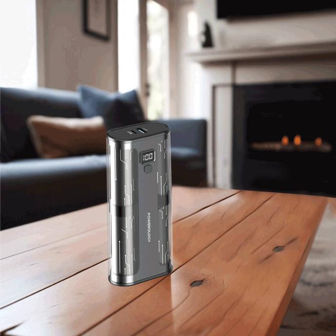 Powerology Crystalline Compact Power Bank alt tag="Powerology Power Bank Crystalline Series Powerbank with Digital Display TransparentGrey"