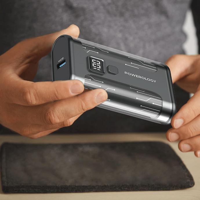 Powerology 10000mAh Crystalline Power Bank alt tag="Powerology Power Bank Crystalline Series Powerbank 10000mAh TransparentGrey"