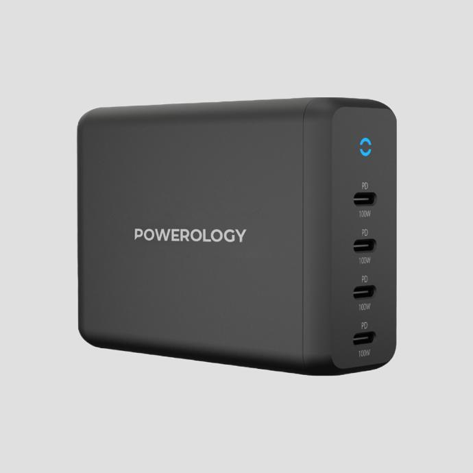 Powerology Desktop Charger with Built-in Safegaurd alt tag="Powerology Cables & Chargers GaN Desktop Charger 165W PD Safegaurd Black"