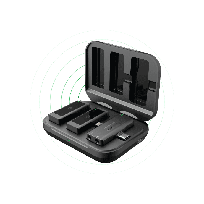Powerology Microphone with Dual Connector alt atg="Powerology Audio MFI Microphone x2 Dual Connector Wireless Mic Black"