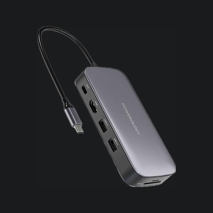 Powerology USB-C Hub & SSD Drive All-in-1 alt tag="Powerology Hubs & Docks USB-C Hub & SSD Drive 256GB All-in-1 Gray"