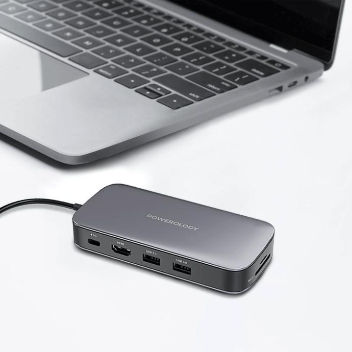 Powerology 100W PD Hub & SSD Drive alt tag="Powerology Hubs & Docks USB-C Hub & SSD Drive 256GB Compatible Gray"