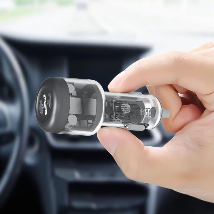 Powerology 35W PD Car Charger alt tag="Powerology Cables & Chargers Crystalline Car Charger PD 35W TransparentGrey"