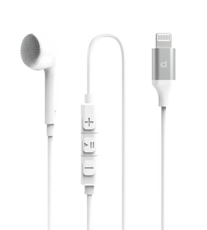 Powerology Mono Earphone alt tag="Powerology Audio Mono Earphone Lightning Connector White"