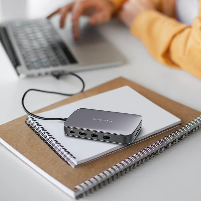 Powerology 5Gbps USB-C Hub alt tag="Powerology Hubs & Docks 512GB USB-C Hub & SSD Drive All-in-one Connectivity & Storage 5Gbps Gray"