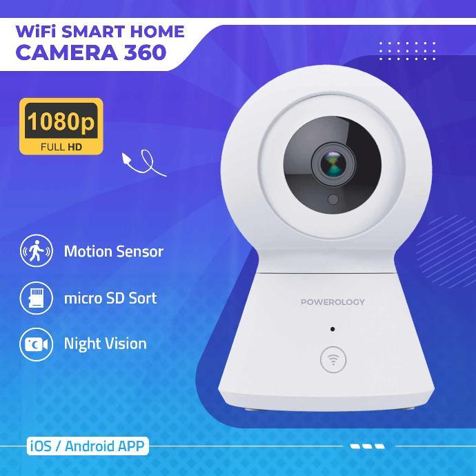 Powerology Smart Camera with Motion Sensor alt tag="Powerology Smart Cameras Wifi Smart Home Camera 360 Motion Sensor White"
