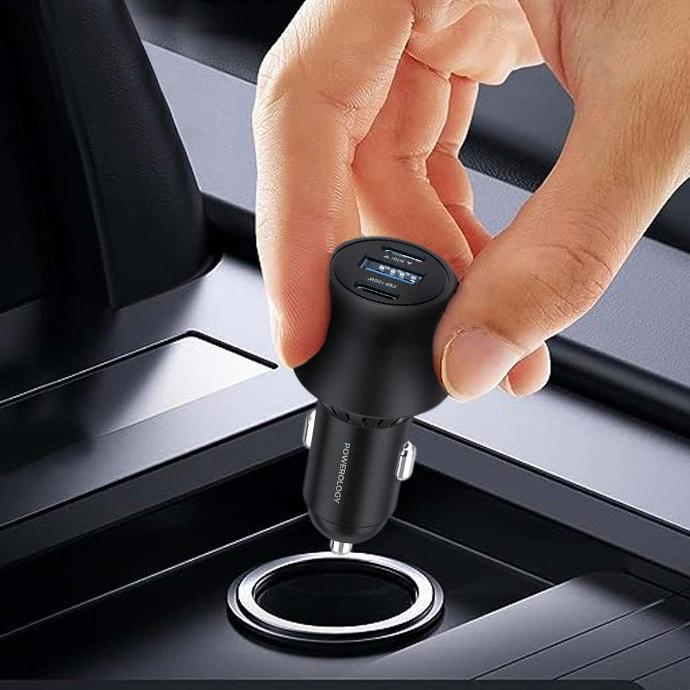Powerology Compact & Quick Car Charger alt tag="Powerology Cables & Chargers Ultra-Quick Car Charger 130W Premium Material Black"