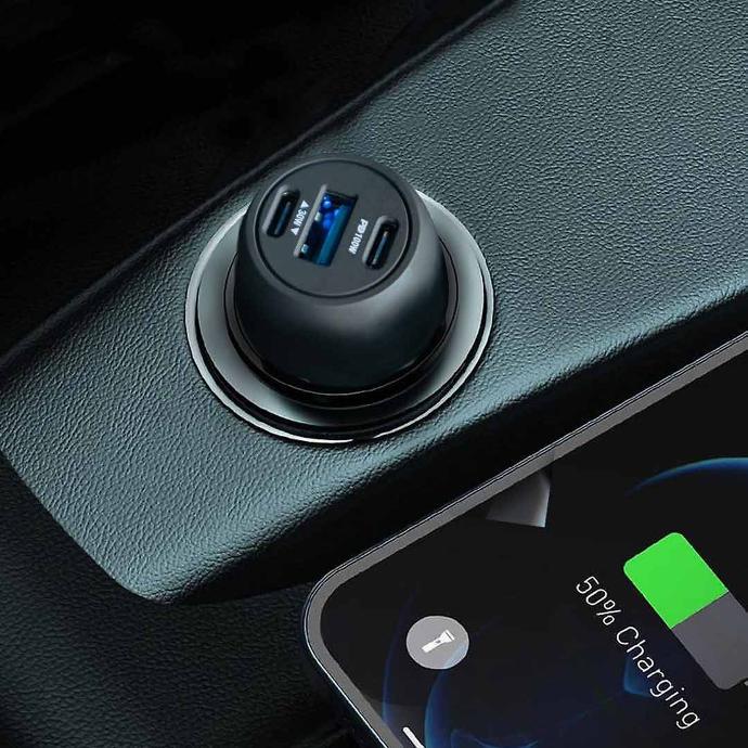 Powerology Ultra-Quick Car Charger alt tag="Powerology Cables & Chargers Ultra-Quick Car Charger 130W Black"
