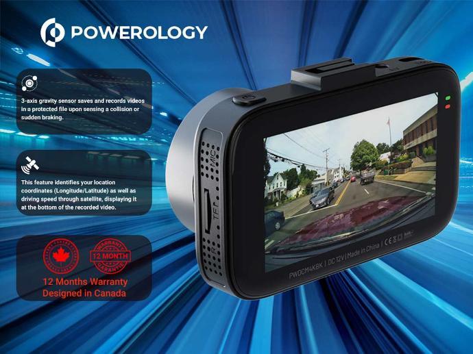Powerology Dash Camera with Motion Sensor alt tag="Powerology Dash Camera HD Display Motion Sensor Black "