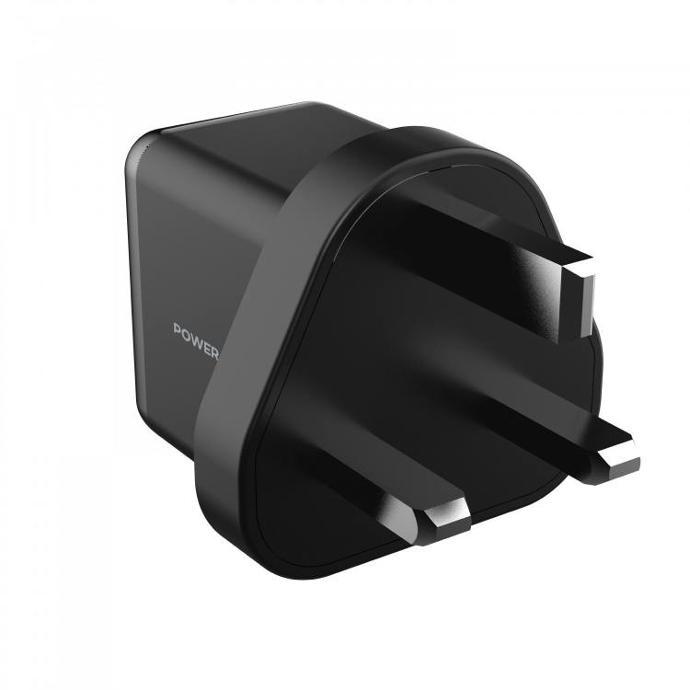 Powerology UK 3-pin Plug Charger alt tag="Powerology Cables & Chargers Super Compact Charger with USB-C To Lightning Cable Fast Charge Black"