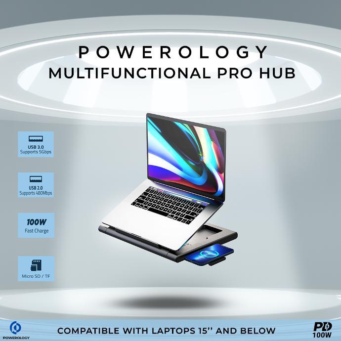 Powerology Compatible Pro Hub Laptop Stand alt tag="Powerology Holders & Stands Multi-Functional Pro Hub Laptop Stand Compatible Black"