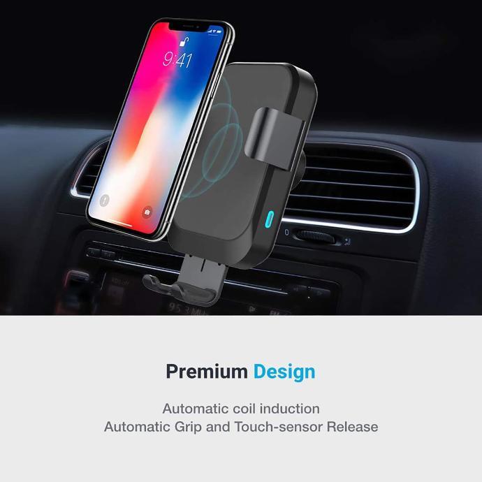 Powerology Wireless Car Charger & Holder alt tag="Powerology Holders & Stands Fast Wireless Car Charger and Holder Premium Design Black"