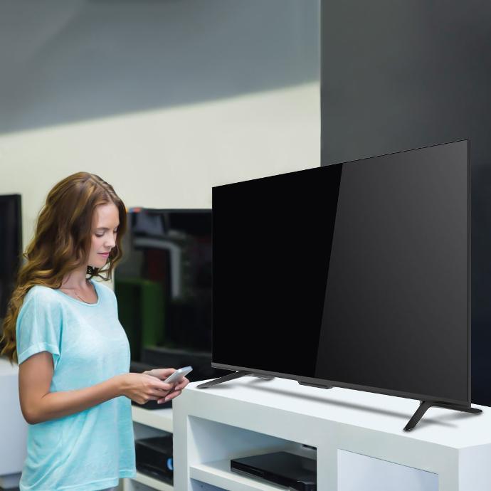 alt tag="Powerology Projectors and TV 55” UHD Smart TV Frameless Design Black"