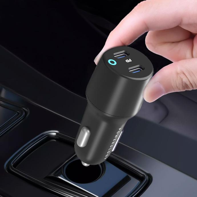 Powerology Car Charger with Built-in Protection alt tag="Powerology Cables & Chargers Ultra-Quick Car Charger Built-in Protection Black"