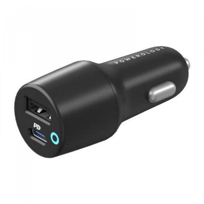 Powerology Car Charger 20W PD alt tag="Powerology Cables & Chargers Car Charger with USB-C to Lightning Cable 20W PD Black"