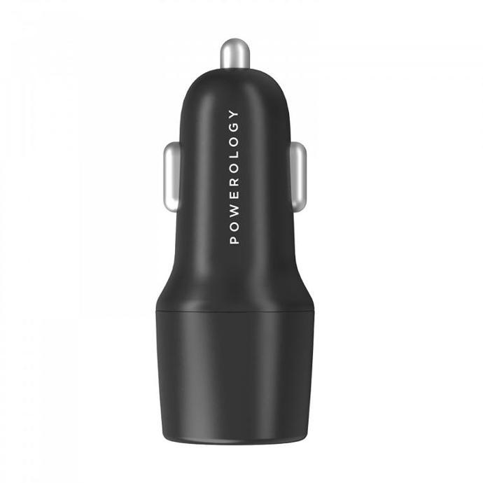 Powerology Fast Car Charger alt tag="Powerology Cables & Chargers Car Charger with USB-C to Lightning Cable Upside View Black"