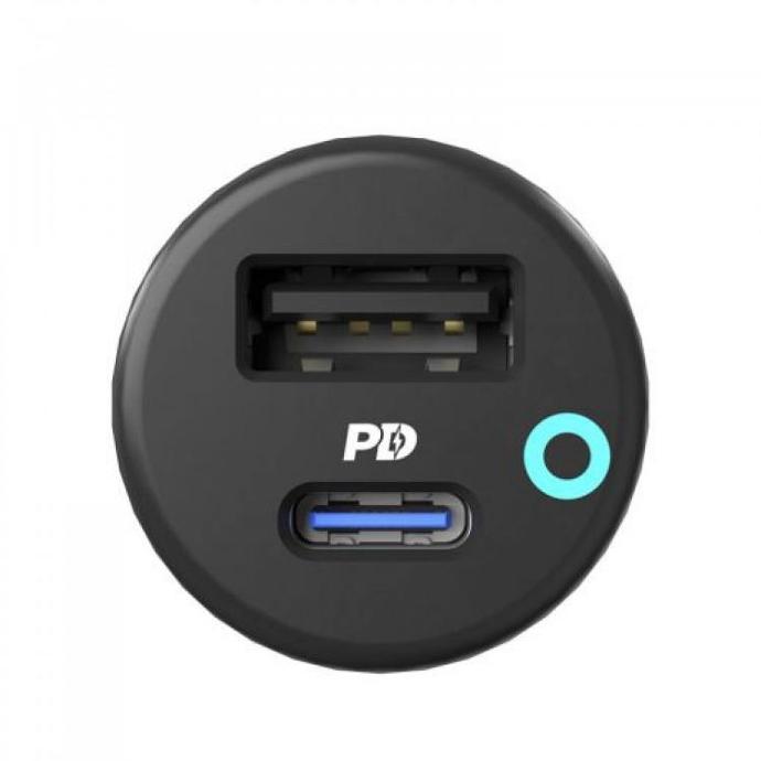 Powerology Dual Port Car Charger alt tag="Powerology Cables & Chargers Car Charger with USB-C to Lightning Cable Dual Port USB Black"