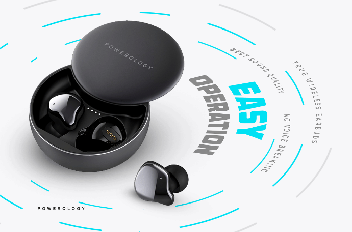 alt tag="Powerology Audio Primo True Wireless EarBuds Easy Operation Gray"