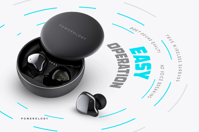 Powerology Primo Earbuds with Easy Operation alt tag="Powerology Audio Primo True Wireless EarBuds Easy Operation Gray"