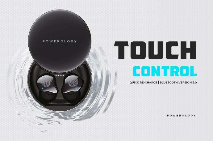 Powerology Primo Earbuds with Touch Control alt tag="Powerology Audio Primo True Wireless EarBuds Touch Control Gray"