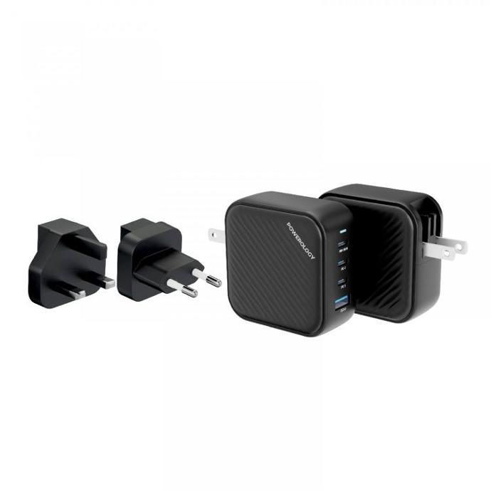 alt tag="Powerology Chargers and Cables 100W Triple PD + 1 QC3.0 World Travel Kit GaN Tech Black"