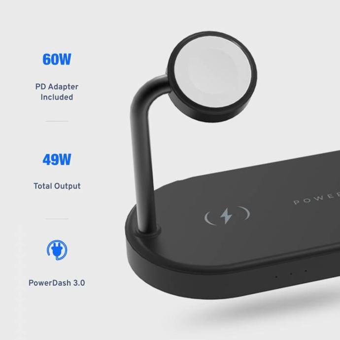 Powerology 49W PD Charging Dock alt tag="Powerology Holders & Stands Portable 4 in 1 Wireless Charging Dock 49W Output Black"