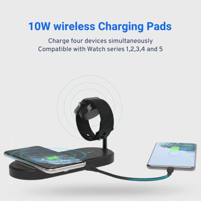 Powerology Compatible Charging Dock alt tag="Powerology Holders & Stands Portable 4 in 1 Wireless Charging Dock Compatible Black"