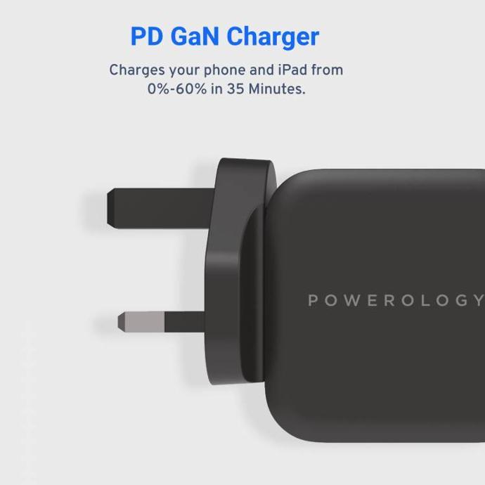 Powerology PD GaN Fast Charger alt tag="Powerology Cables & Chargers Ultra-Compact 20W PD GaN Charger Fast Charge Black"