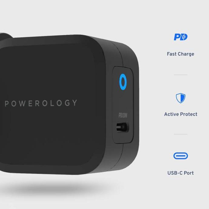 Powerology Compatible GaN Charger alt tag="Powerology Cables & Chargers Ultra-Compact 20W PD GaN Charger Compatible Black"