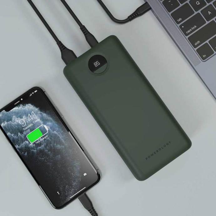 Powerology 30000mAh 45W PD Power Bank alt tag="Powerology Power Banks Portable Power Bank 30000mAh PD 45W Fast Charging Green"