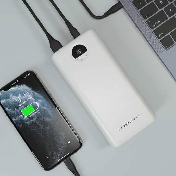 Powerology Compact 45W PD Power Bank alt tag="Powerology Power Banks Portable Power Bank 30000mAh PD 45W Fast Charging White"