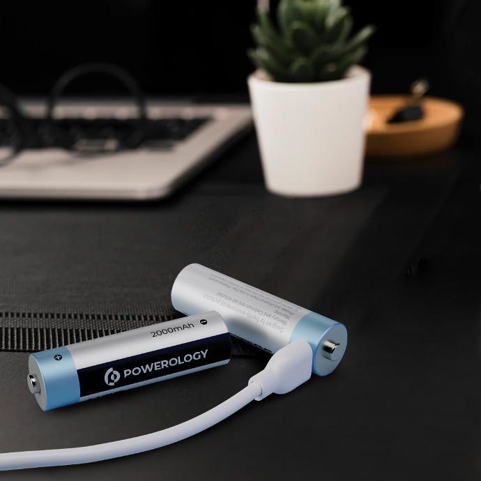 Powerology Compact Rechargeable Battery alt tag="Powerology Power Station USB-C Rechargeable Lithium-Ion AA Battery Rechargeable White"