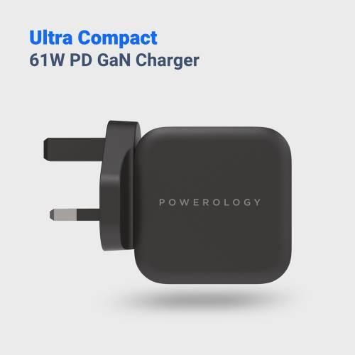 Powerology GaN Tech Charger alt tag="Powerology Chargers and Cables GaN Charger Includes Fast Charging USB-C Cable GaN Tech Black"