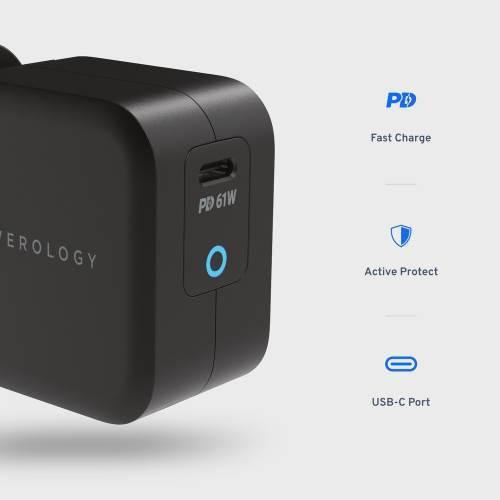 Powerology Fast Charge Charger alt tag="Powerology Chargers and Cables GaN Charger Includes Fast Charging USB-C Fast Charge Black"