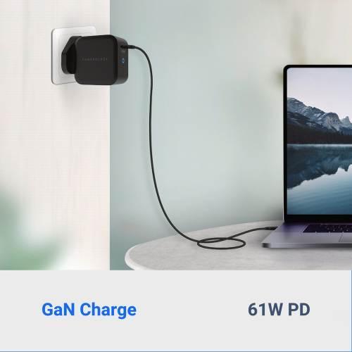 Powerology Lightweight Charger alt tag="Powerology Chargers and Cables GaN Charger Includes Fast Charging USB-C Cable Lightweight Black"