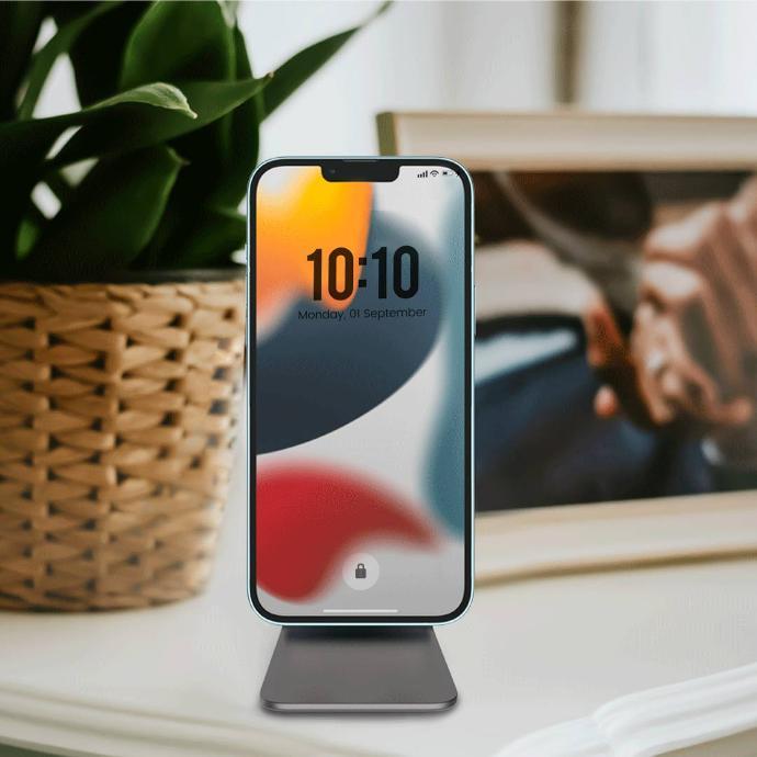 Powerology Desktop Phone Stand with Strong Material alt tag="Powerology Holders and Stands Desktop Acute Magsafe Phone Stand with 17N5 Magnets Strong Material Grey"