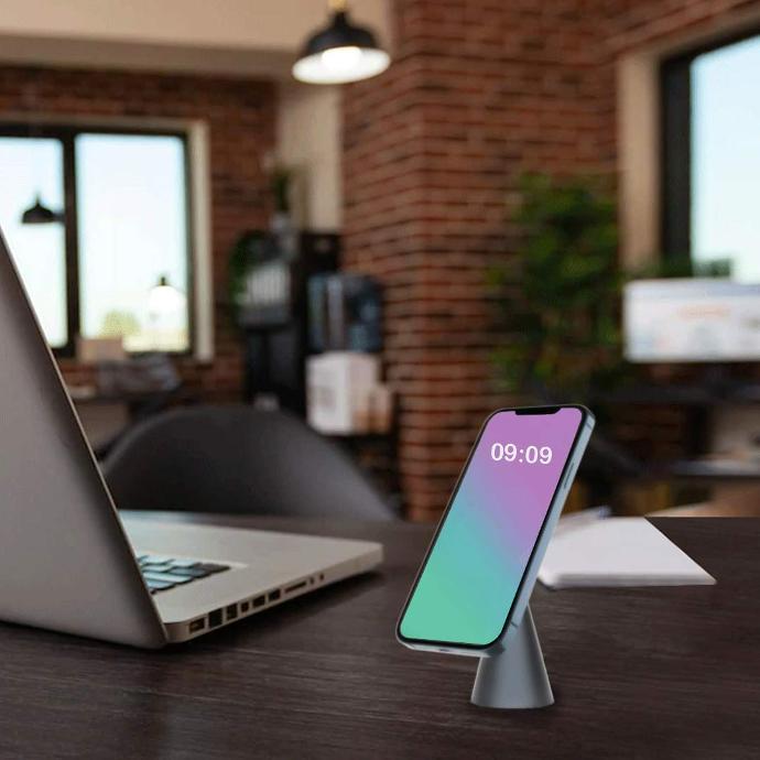 Powerology Lightweight Desktop Holder alt tag="Powerology Holders and Stands Desktop Conical Magsafe Phone Holder with 17N5 Magnets Lightweight Grey"