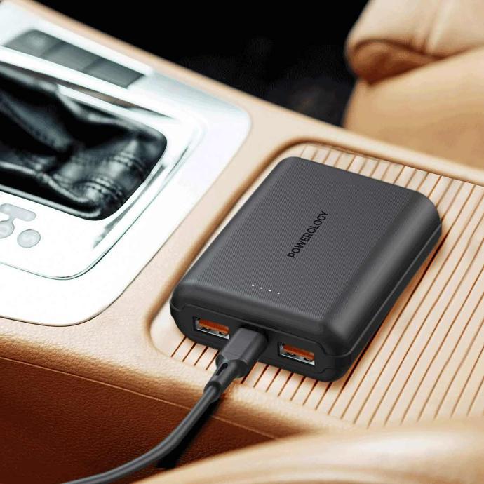 Powerology Multiport Power Bank alt tag"Powerology Power Bank 10000 mAh PD20w QC 18W 2USB-A 1USB-C Port Fast Charging Power Bank Multiport Black"