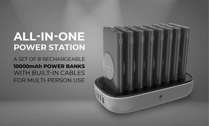 alt tag="Powerology Power Station 8 in 1 Power Bank Station with Built-In Lightning and Type-C Cable 80K Capacity Black"