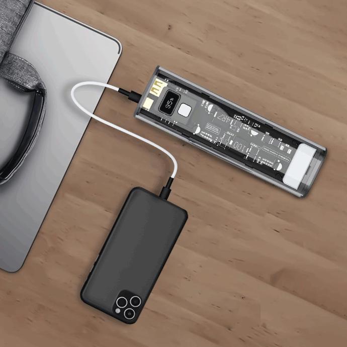 Powerology Multiport Power Bank alt tag="Powerology Power Bank Crystalline Series Power Bank 24000mAh PD 100W Fast Multiport Grey"